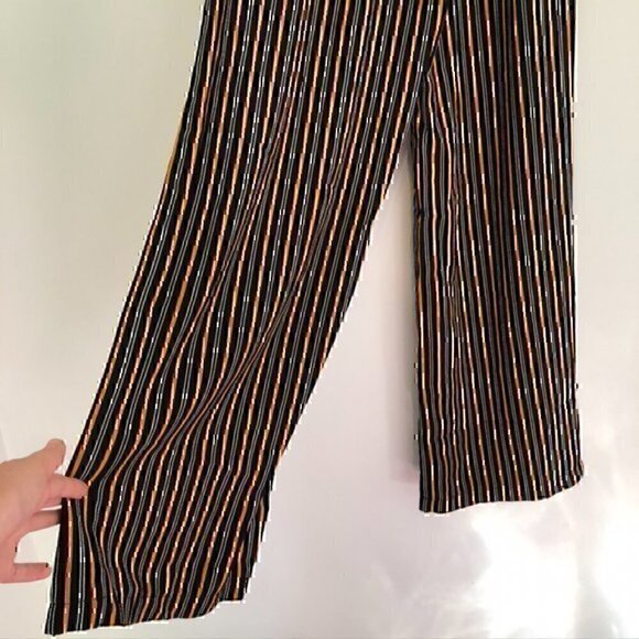 MUST HAVE FOREVER 21 Striped Paperbag Pants Black Mustard White Elastic Waist S - Picture 11 of 12